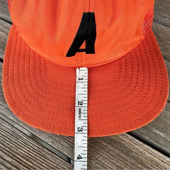 Vintage New Era Hat Cap Snap Back Orange White Mesh Trucker Letter A USA - Picture 9 of 15